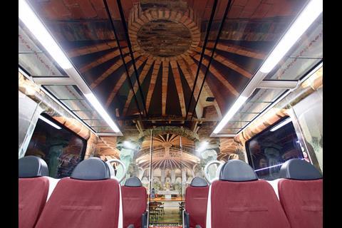 FGC has decorated the interior of one of its trainsets in the style of the crypt at the church in the Colònia Güell designed by Antoni Gaudí.